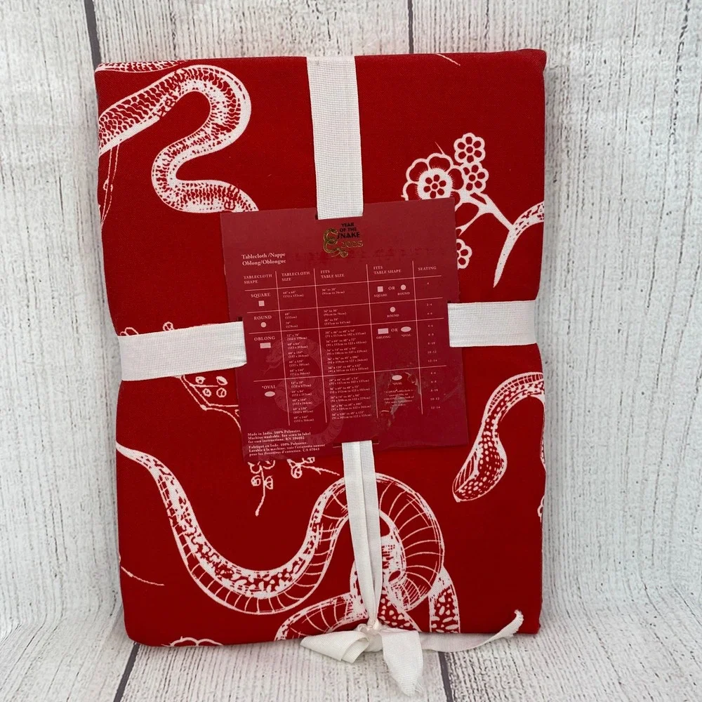Year of the Snake 2025 Tablecloth Oblong 60x120 Red White Floral Lunar New Year